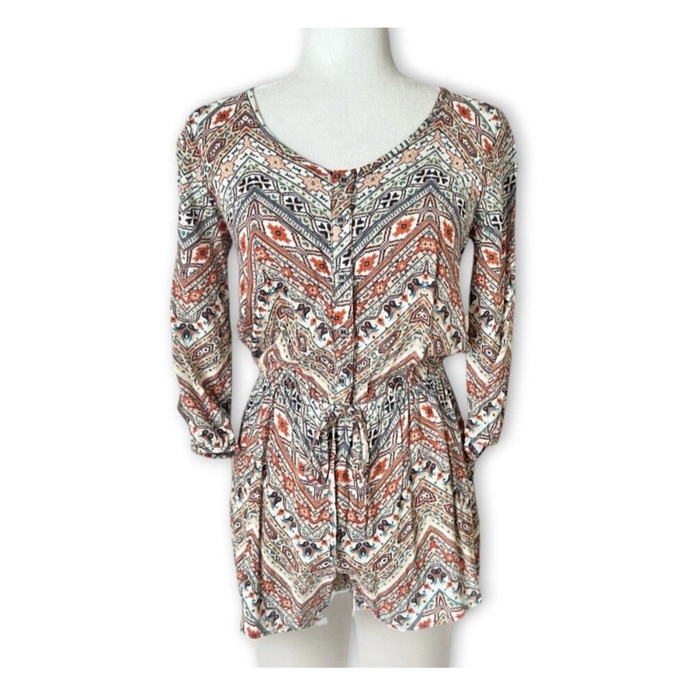 Southwest Boho Romper 3/4 Slit Sleeve Summer Festival Juniors Small BeBop